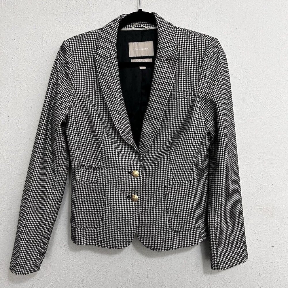 Banana Republic Size 8 Women’s Cotton Houndstooth Blazer Workwear Italy Fabrics